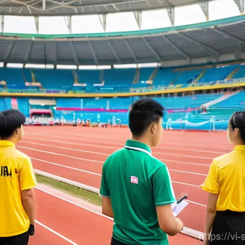 스포츠경영관리사와 스포츠 코칭 철학 - **Prompt:** A dynamic, wide shot of a bustling, modern Vietnamese sports stadium during a large-scal...