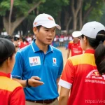 스포츠경영관리사와 비영리 스포츠 조직 - **Prompt:** A bustling, well-organized Vietnamese sports marathon event, seen from a behind-the-scen...