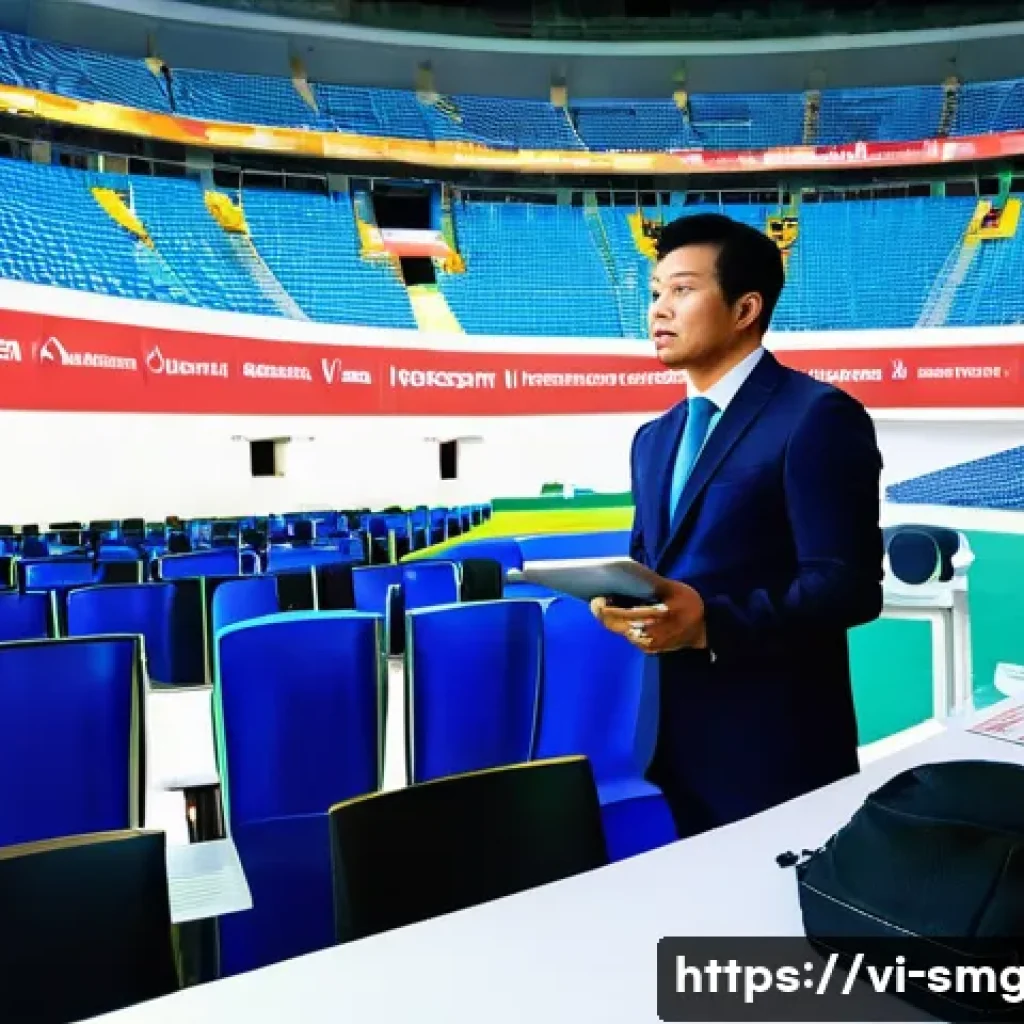 스포츠경영관리사와 고객 관계 관리 CRM - **Prompt:** A dynamic, wide shot capturing the bustling backstage area of a large, modern stadium in...