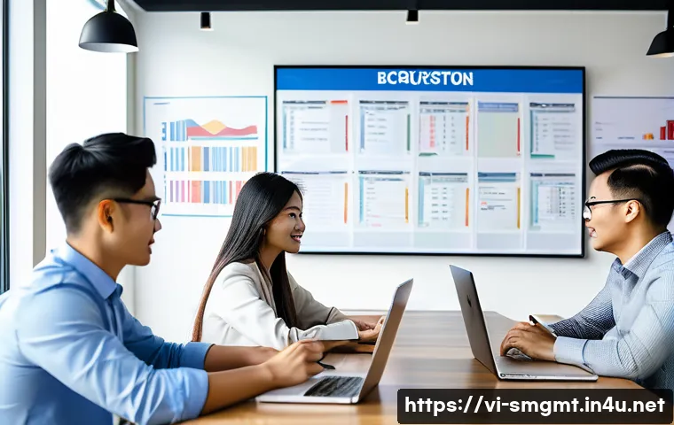 스포츠경영관리사 실기시험 합격 팁 - A detailed scene of a Vietnamese sports event planning meeting in a modern office: diverse young pro...