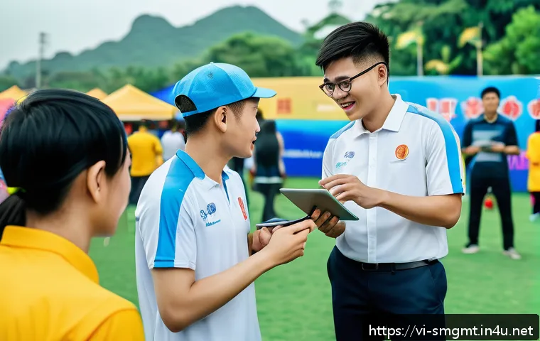 스포츠경영관리사 자격증의 수익성 분석 - A dynamic scene of a professional sports event management team organizing a local Vietnamese footbal...