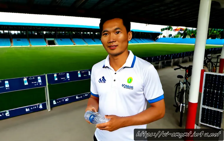 스포츠경영관리사와 환경 지속 가능성 - Photorealistic documentary-style scene at a modern community sports complex in Ho Chi Minh City, a V...